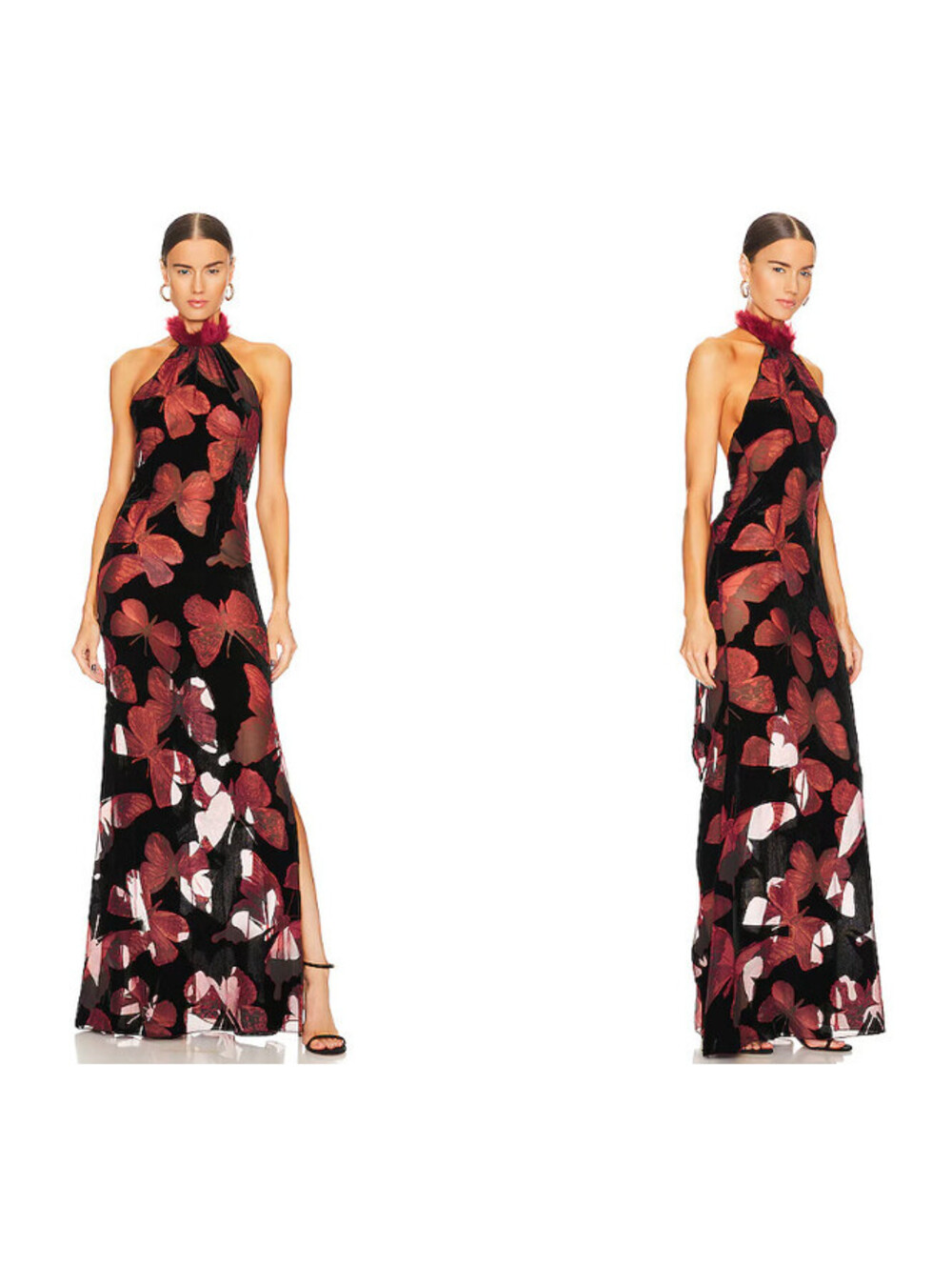 Kim Shui Butterfly Velvet Gown Multi Silk Red Black open back SZ S NWT $625msrp